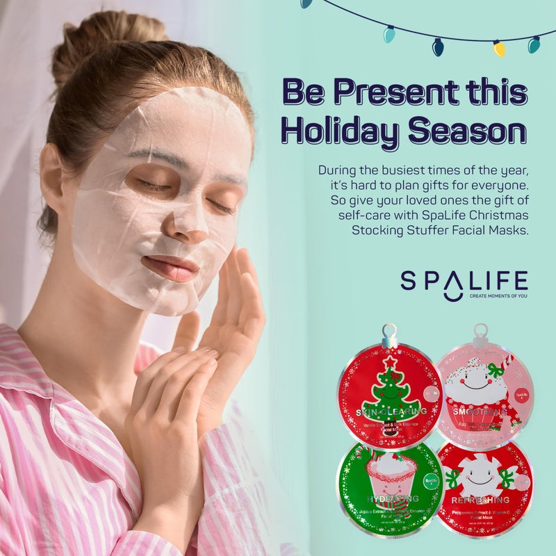 SpaLife Beauty Stocking Stuffers Christmas Face Mask Bundle | Korean Facial Masks | Hydrating, Smoothing, Refreshing and Clarifying Sheet Mask Set | Christmas Stocking Stuffers for Women | 12 Pack - Image 5